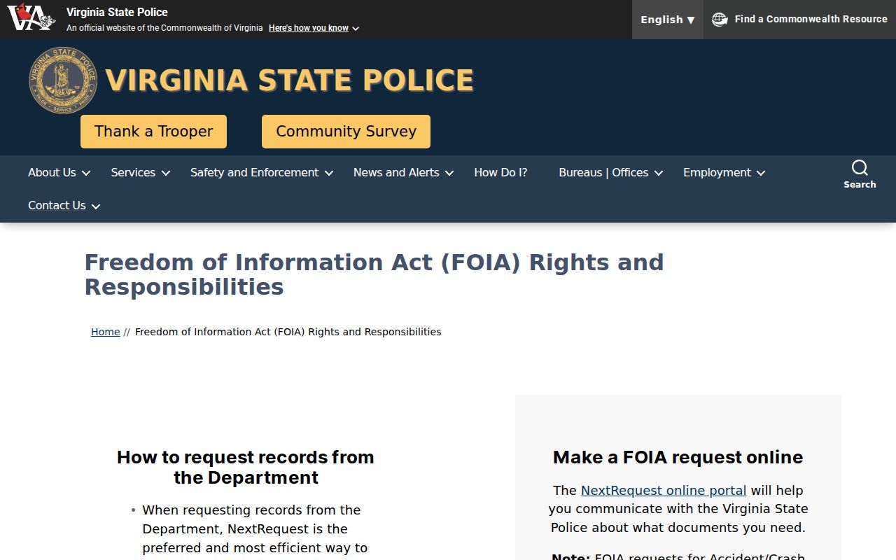 Scott County arrest report request through Virginia State Police FOIA