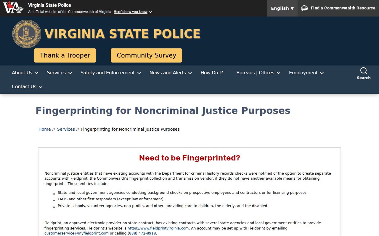 Scott County arrest records and Virginia fingerprint process