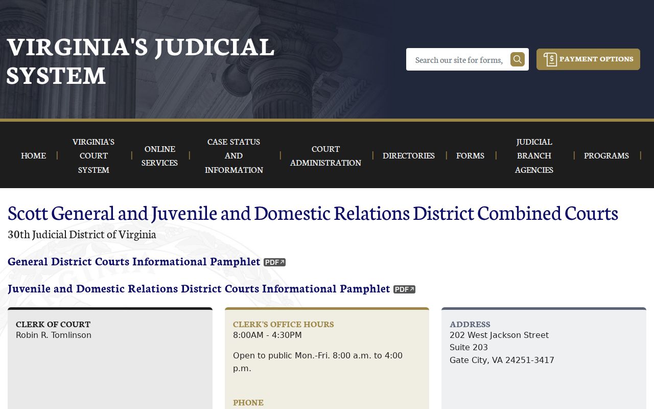 Scott County criminal court case contacts for General District and JDR courts