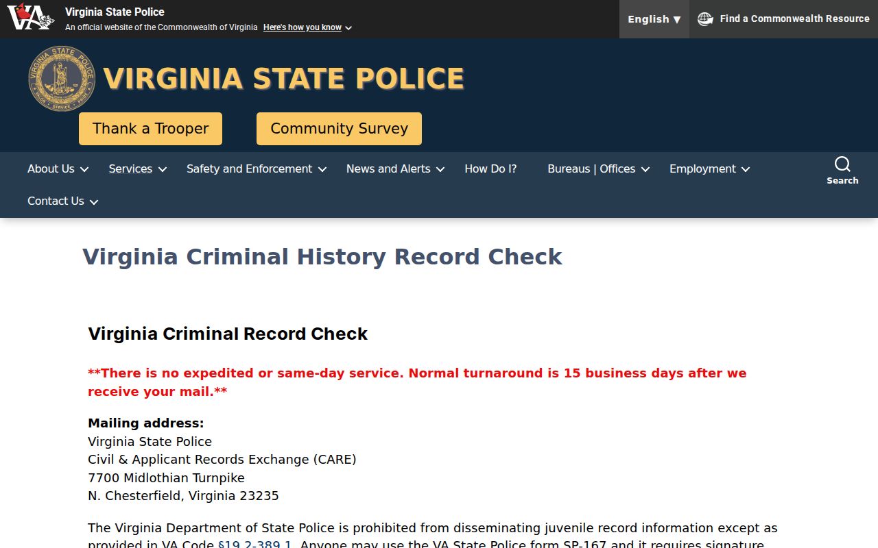 Virginia background check instructions for Scott County criminal history requests